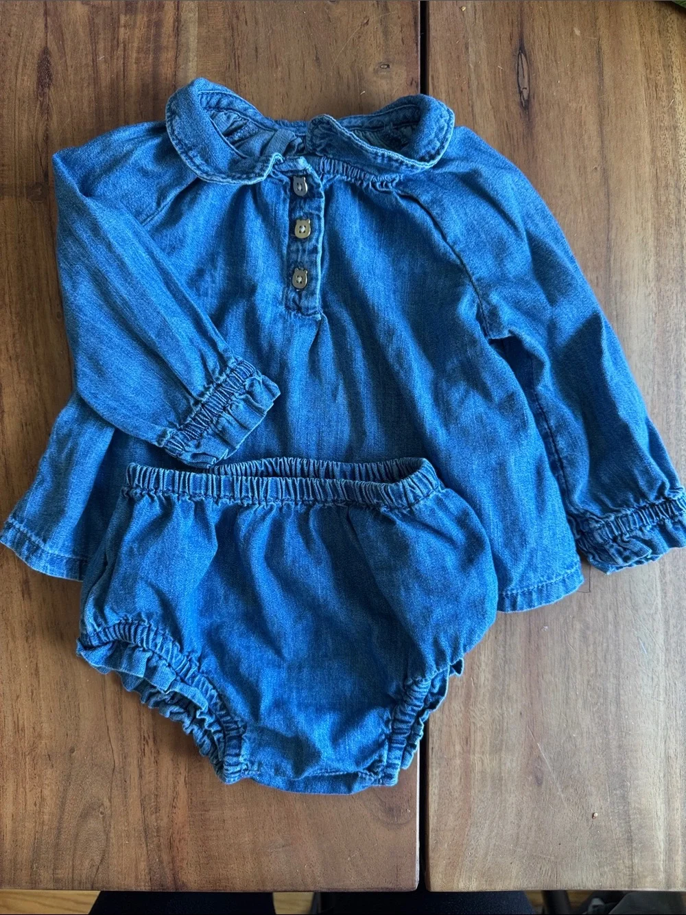 Baby Gap Denim Long Sleeve Top and Bloomer Set - Blue